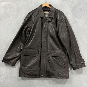 Vintage Cougar Men‎ XL Brown Leather Car Coat Jacket Bomber Field Flap 90s